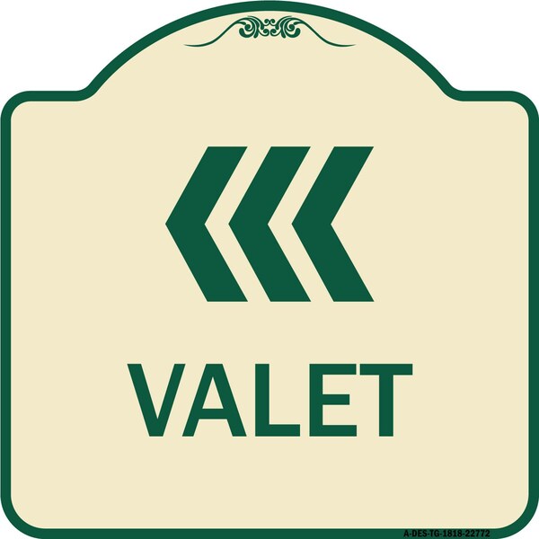 Designer Series Valet Left Arrow, Tan & Green Heavy-Gauge Aluminum Sign, 18" x 18", TG-1818-22772